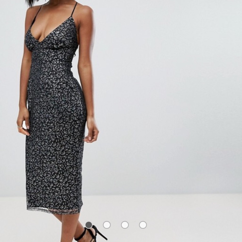ASOS Metallic Glitter Mesh Cami Pencil Midi Dress